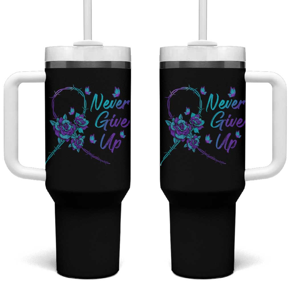 Suicide Prevention Roses Ribbon Never Give Up Tumbler With Handle