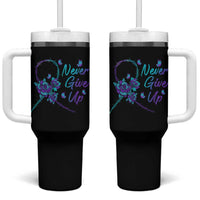 Suicide Prevention Roses Ribbon Never Give Up Tumbler With Handle