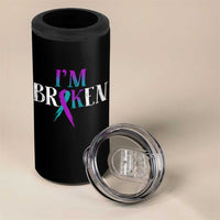 Suicide Prevention 4 in 1 Can Cooler Tumbler I'm Ok Broken Teal And Purple Ribbon