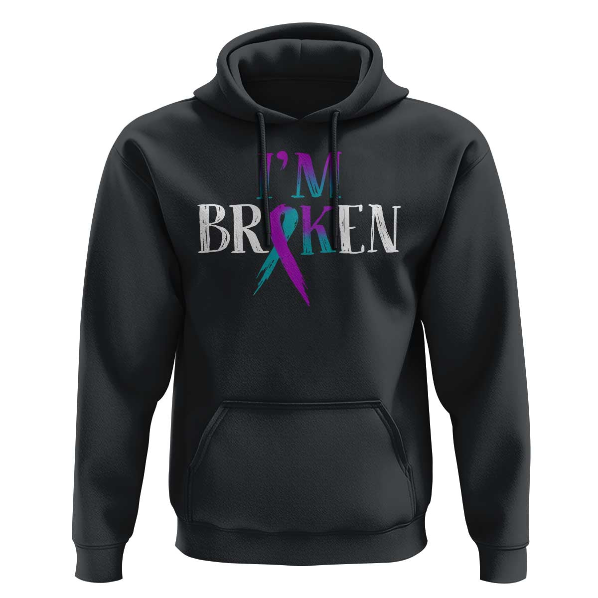 Suicide Prevention Hoodie I'm Ok Broken Teal And Purple Ribbon - Wonder Print Shop
