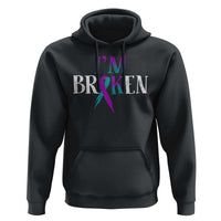 Suicide Prevention Hoodie I'm Ok Broken Teal And Purple Ribbon - Wonder Print Shop