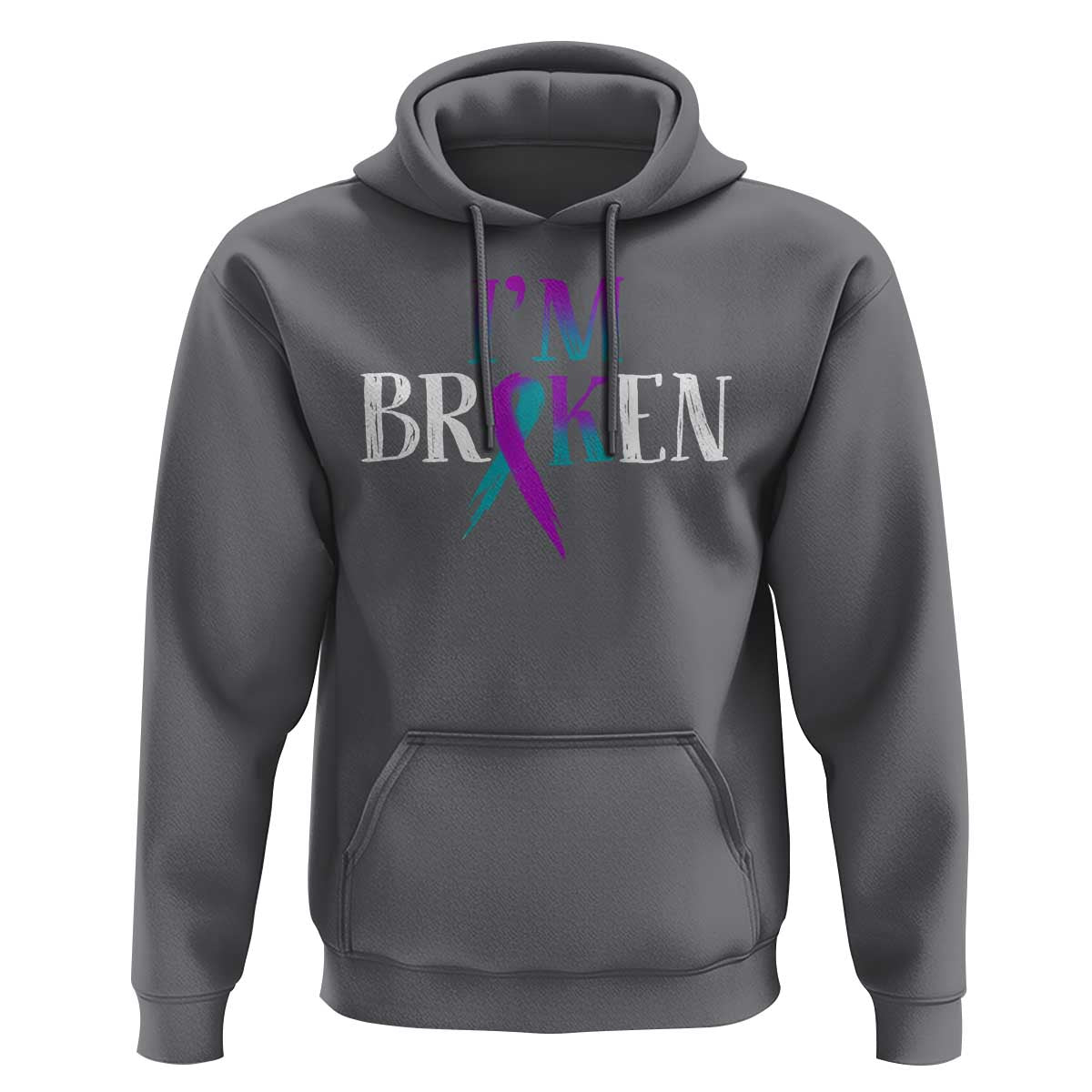 Suicide Prevention Hoodie I'm Ok Broken Teal And Purple Ribbon - Wonder Print Shop