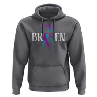 Suicide Prevention Hoodie I'm Ok Broken Teal And Purple Ribbon - Wonder Print Shop