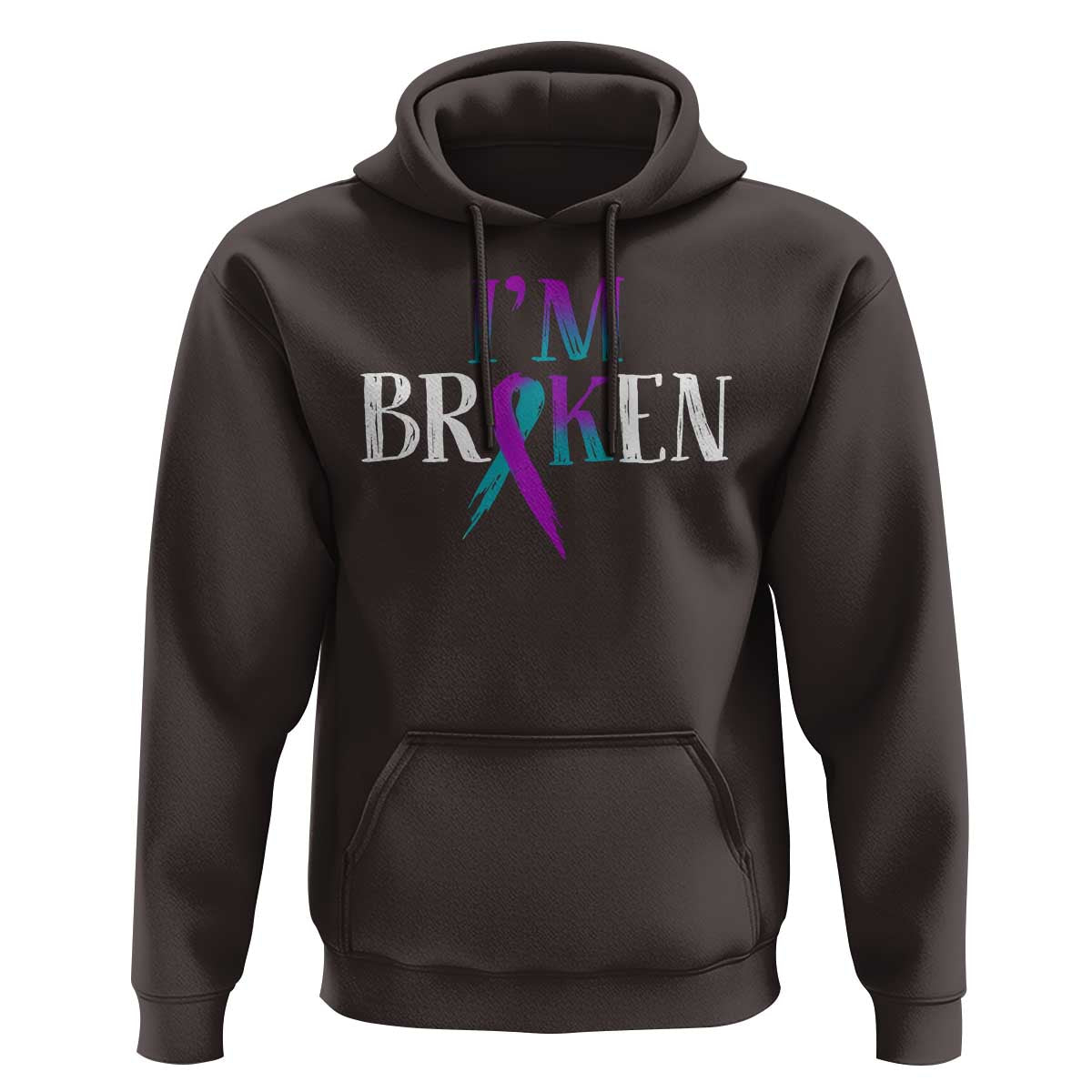 Suicide Prevention Hoodie I'm Ok Broken Teal And Purple Ribbon - Wonder Print Shop