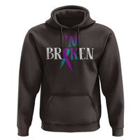 Suicide Prevention Hoodie I'm Ok Broken Teal And Purple Ribbon - Wonder Print Shop