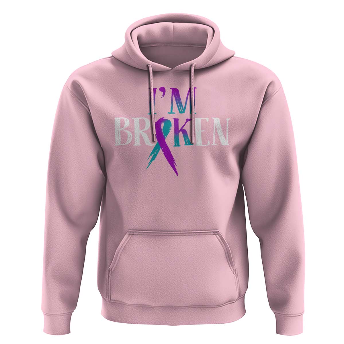 Suicide Prevention Hoodie I'm Ok Broken Teal And Purple Ribbon - Wonder Print Shop