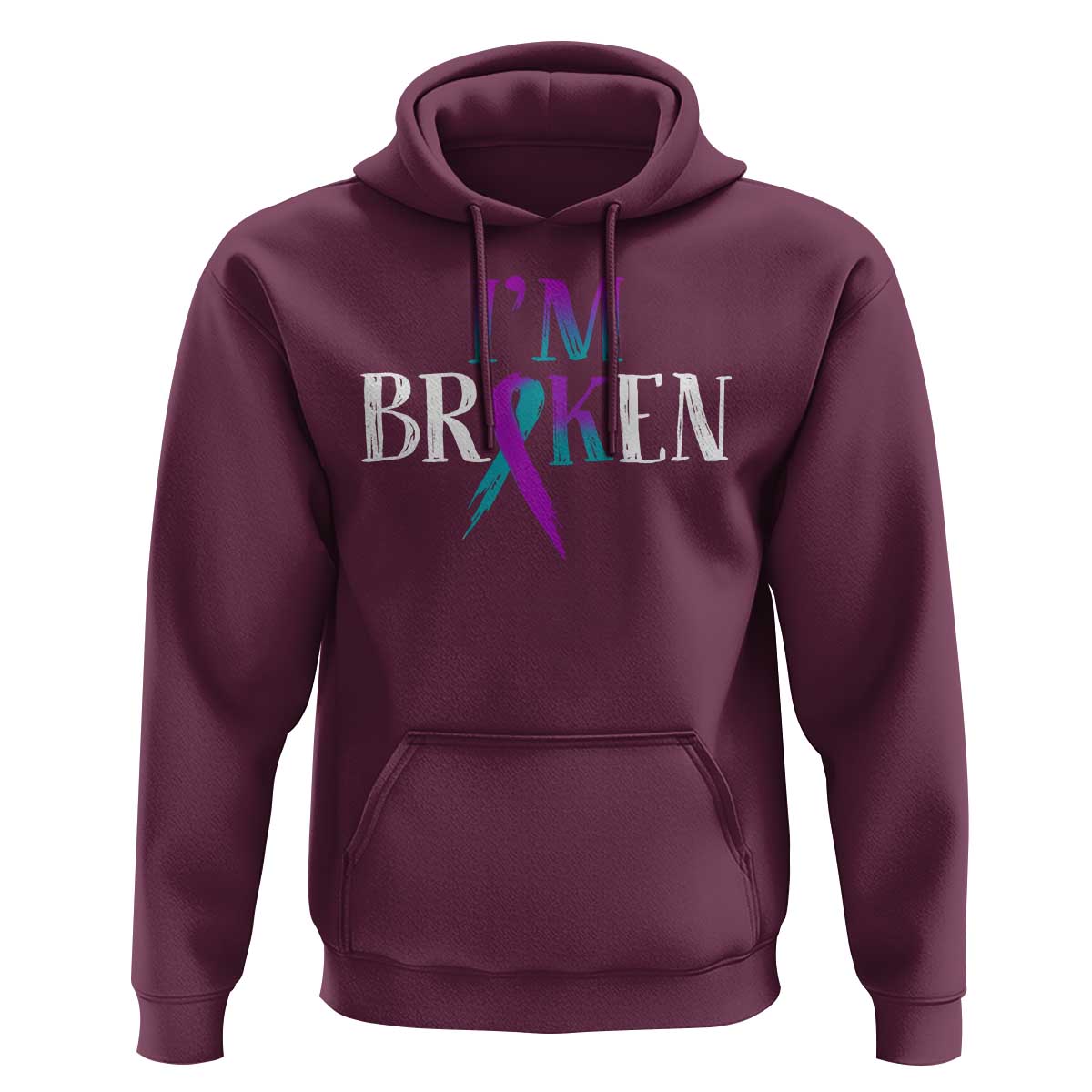 Suicide Prevention Hoodie I'm Ok Broken Teal And Purple Ribbon - Wonder Print Shop