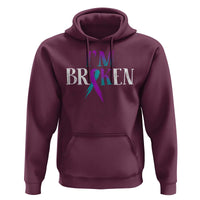 Suicide Prevention Hoodie I'm Ok Broken Teal And Purple Ribbon - Wonder Print Shop