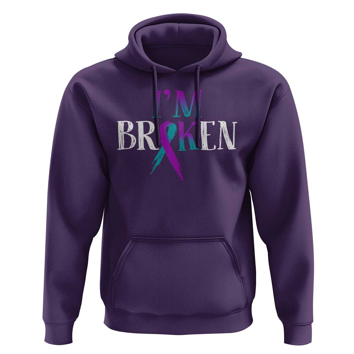 Suicide Prevention Hoodie I'm Ok Broken Teal And Purple Ribbon - Wonder Print Shop