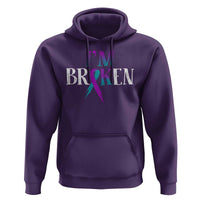 Suicide Prevention Hoodie I'm Ok Broken Teal And Purple Ribbon - Wonder Print Shop