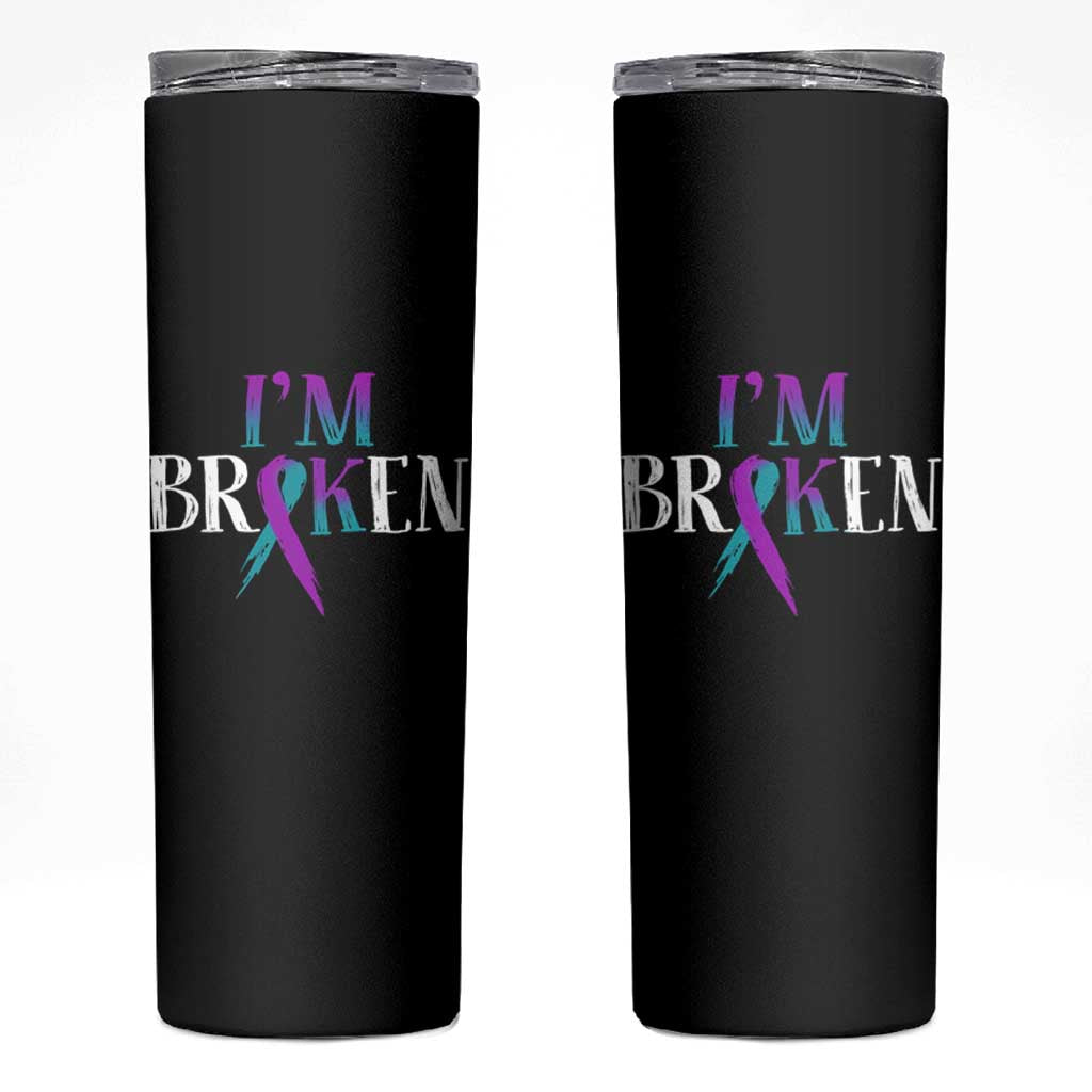 Suicide Prevention Skinny Tumbler I'm Ok Broken Teal And Purple Ribbon