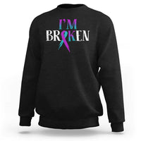 Suicide Prevention Sweatshirt I'm Ok Broken Teal And Purple Ribbon - Wonder Print Shop