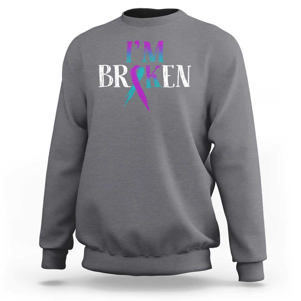 Suicide Prevention Sweatshirt I'm Ok Broken Teal And Purple Ribbon - Wonder Print Shop