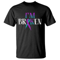 Suicide Prevention T Shirt I'm Ok Broken Teal And Purple Ribbon - Wonder Print Shop