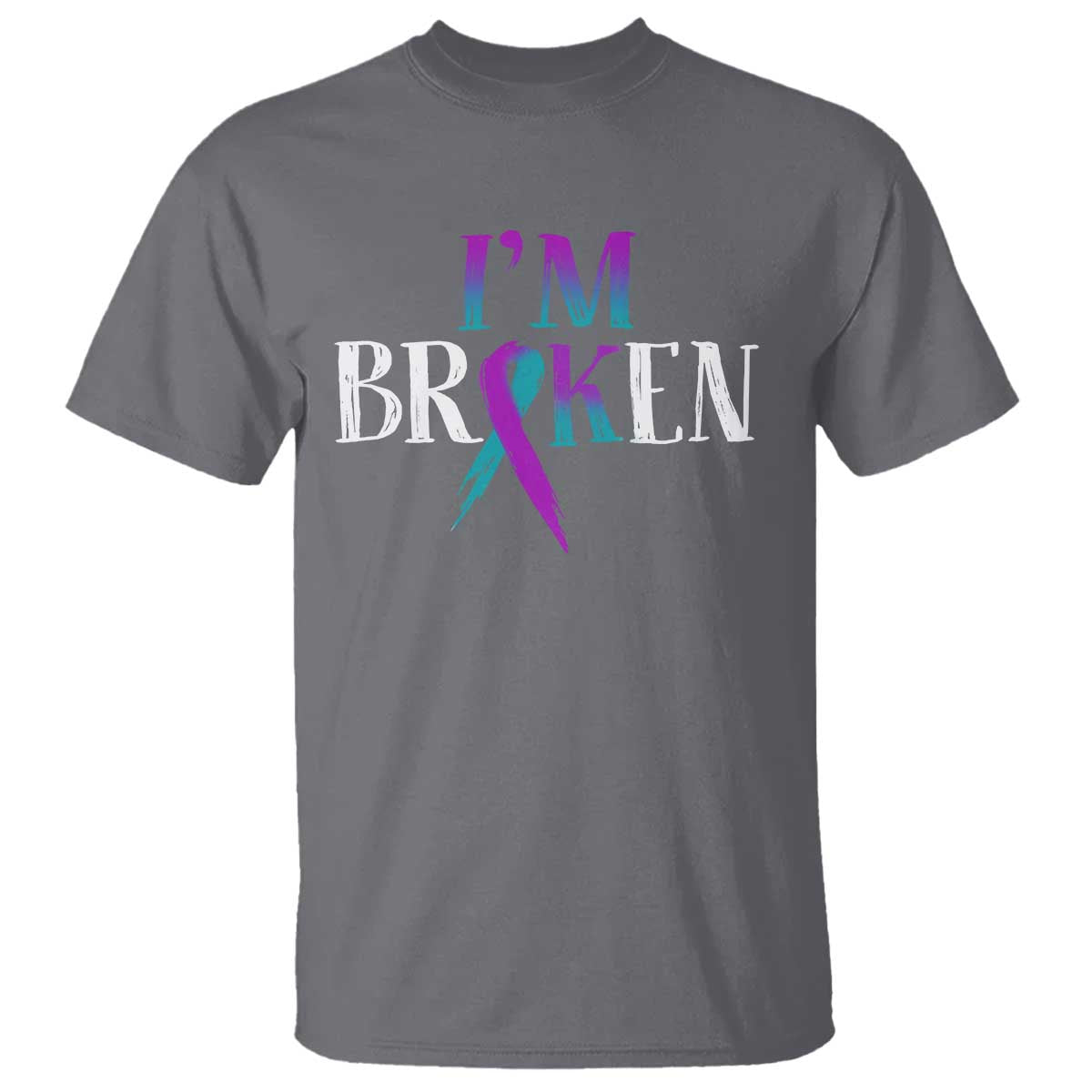 Suicide Prevention T Shirt I'm Ok Broken Teal And Purple Ribbon - Wonder Print Shop
