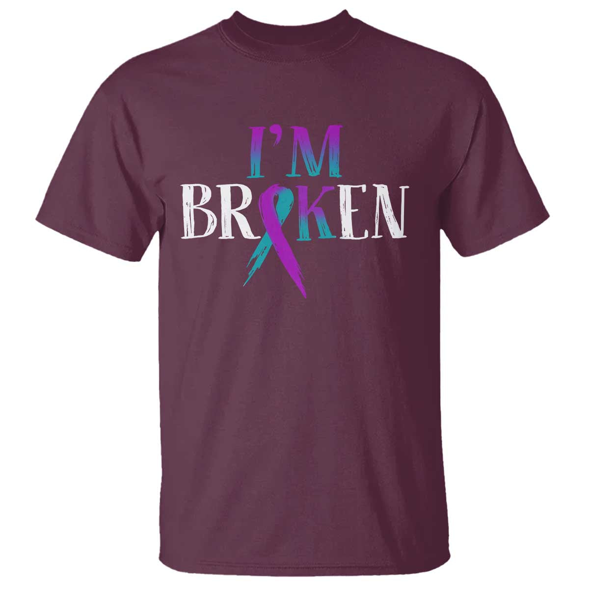 Suicide Prevention T Shirt I'm Ok Broken Teal And Purple Ribbon - Wonder Print Shop
