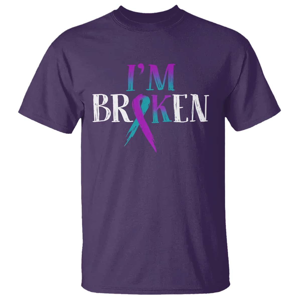 Suicide Prevention T Shirt I'm Ok Broken Teal And Purple Ribbon - Wonder Print Shop