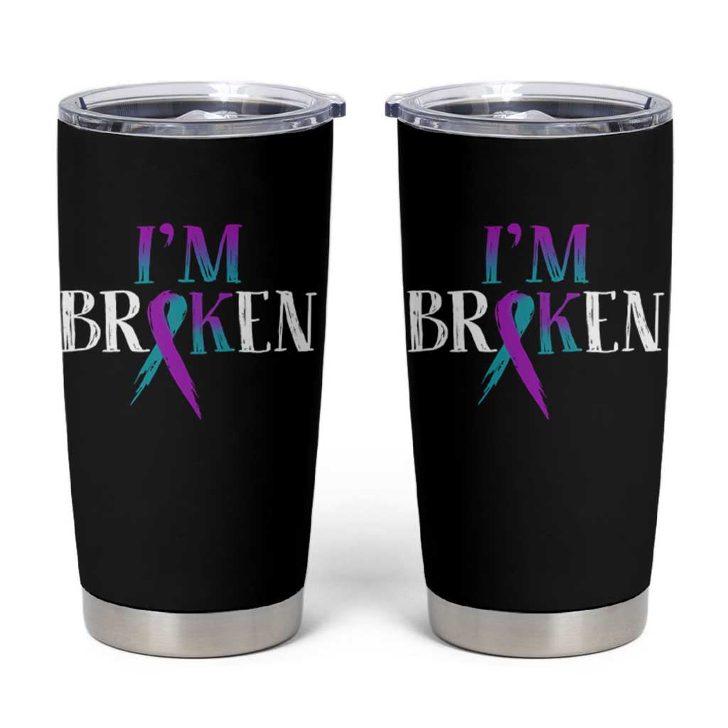 Suicide Prevention Tumbler Cup I'm Ok Broken Teal And Purple Ribbon