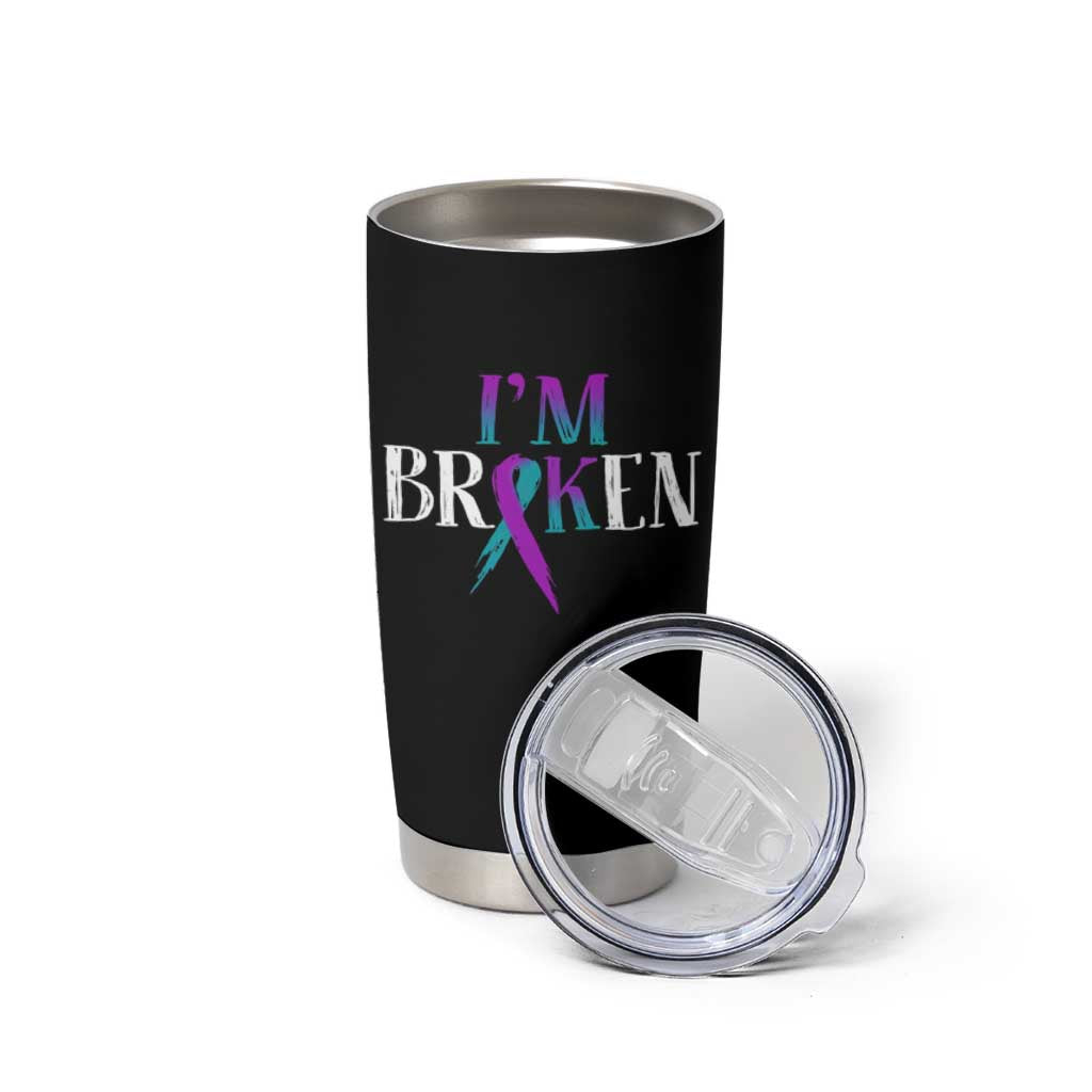 Suicide Prevention Tumbler Cup I'm Ok Broken Teal And Purple Ribbon