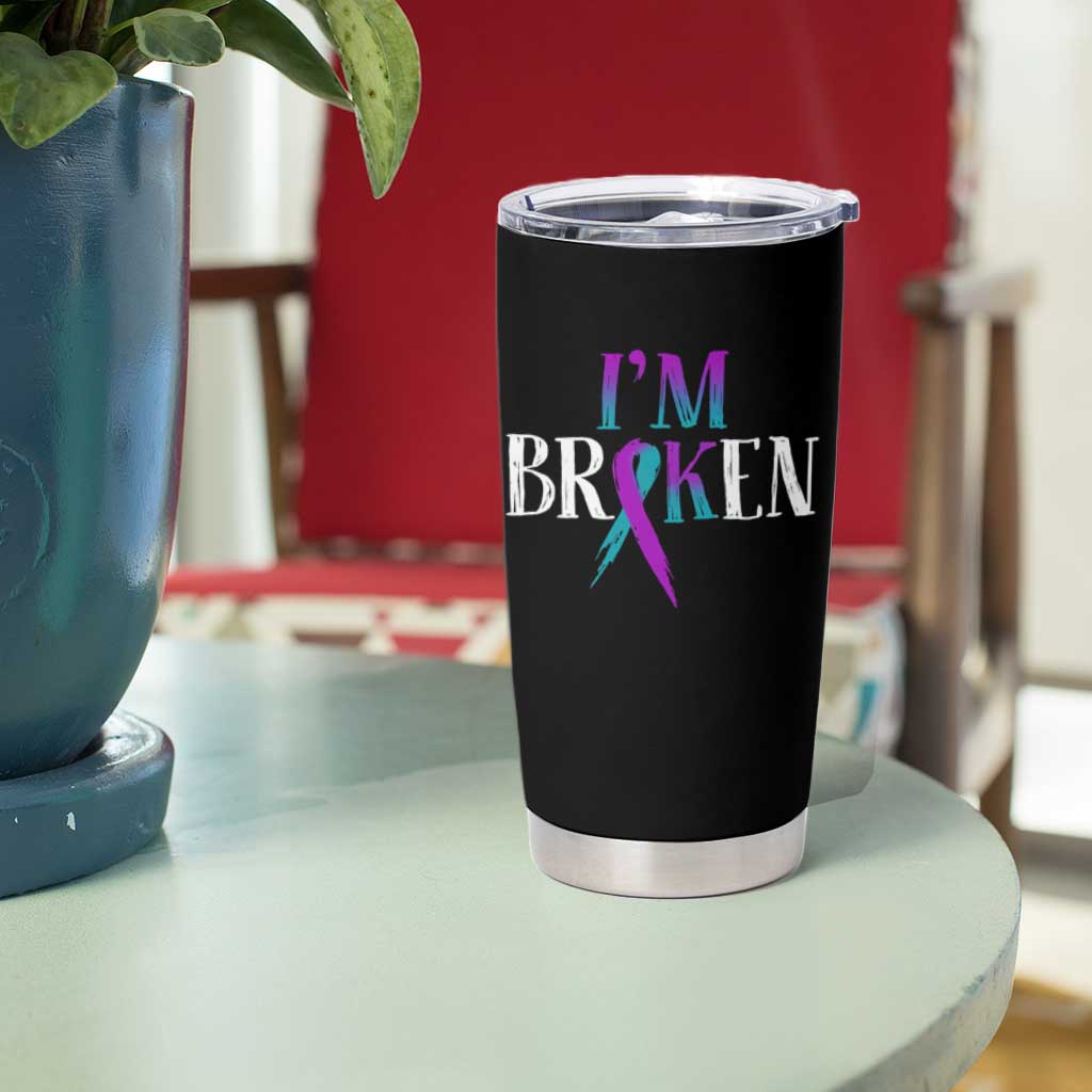 Suicide Prevention Tumbler Cup I'm Ok Broken Teal And Purple Ribbon