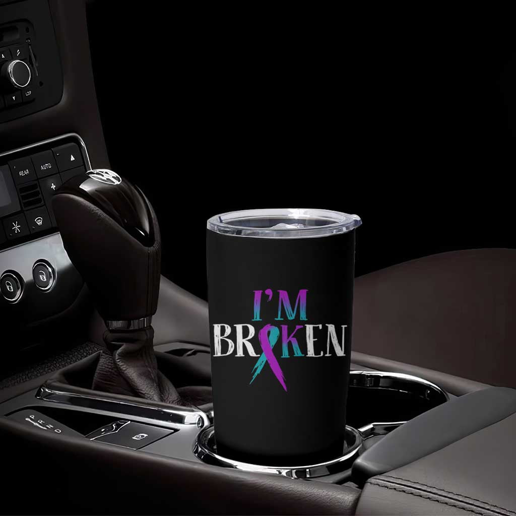 Suicide Prevention Tumbler Cup I'm Ok Broken Teal And Purple Ribbon