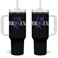 Suicide Prevention Tumbler With Handle I'm Ok Broken Teal And Purple Ribbon