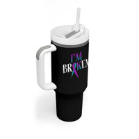 Suicide Prevention Tumbler With Handle I'm Ok Broken Teal And Purple Ribbon
