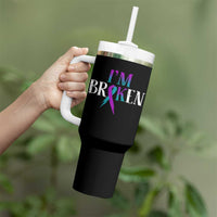 Suicide Prevention Tumbler With Handle I'm Ok Broken Teal And Purple Ribbon