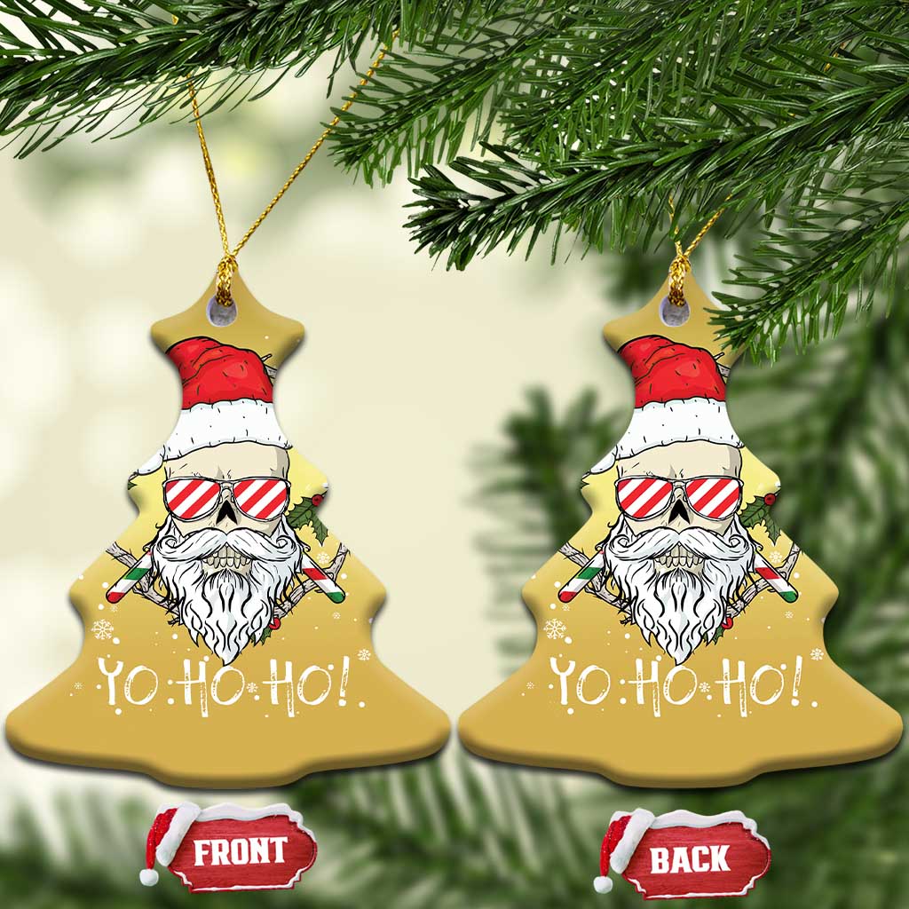 Cool Santa Christmas Ornament Yo Ho Ho Skull Beard Sunglass - Wonder Print Shop
