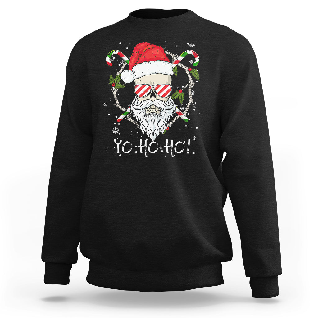 Christmas Sweatshirt Skull Santa Beard Sunglass Candy Cane - Wonder Print Shop
