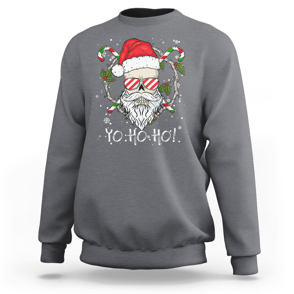 Christmas Sweatshirt Skull Santa Beard Sunglass Candy Cane - Wonder Print Shop