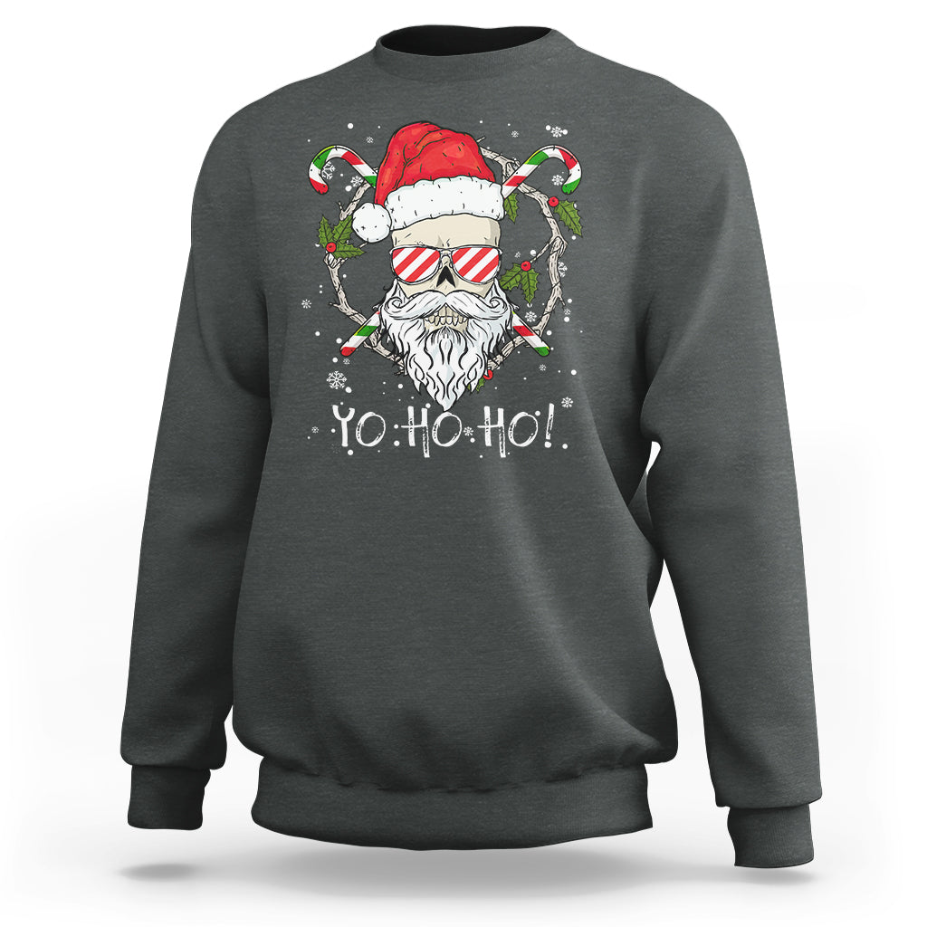Christmas Sweatshirt Skull Santa Beard Sunglass Candy Cane - Wonder Print Shop