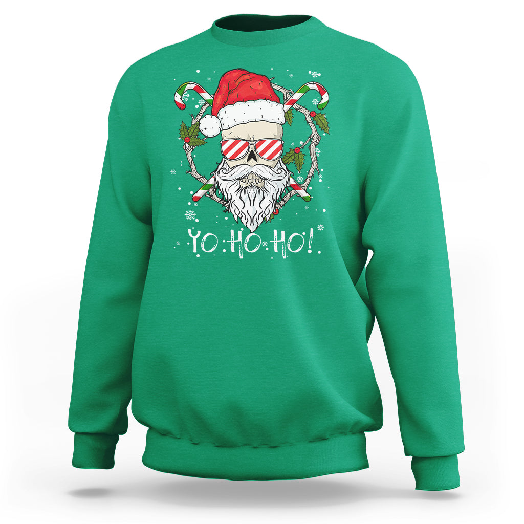 Christmas Sweatshirt Skull Santa Beard Sunglass Candy Cane - Wonder Print Shop