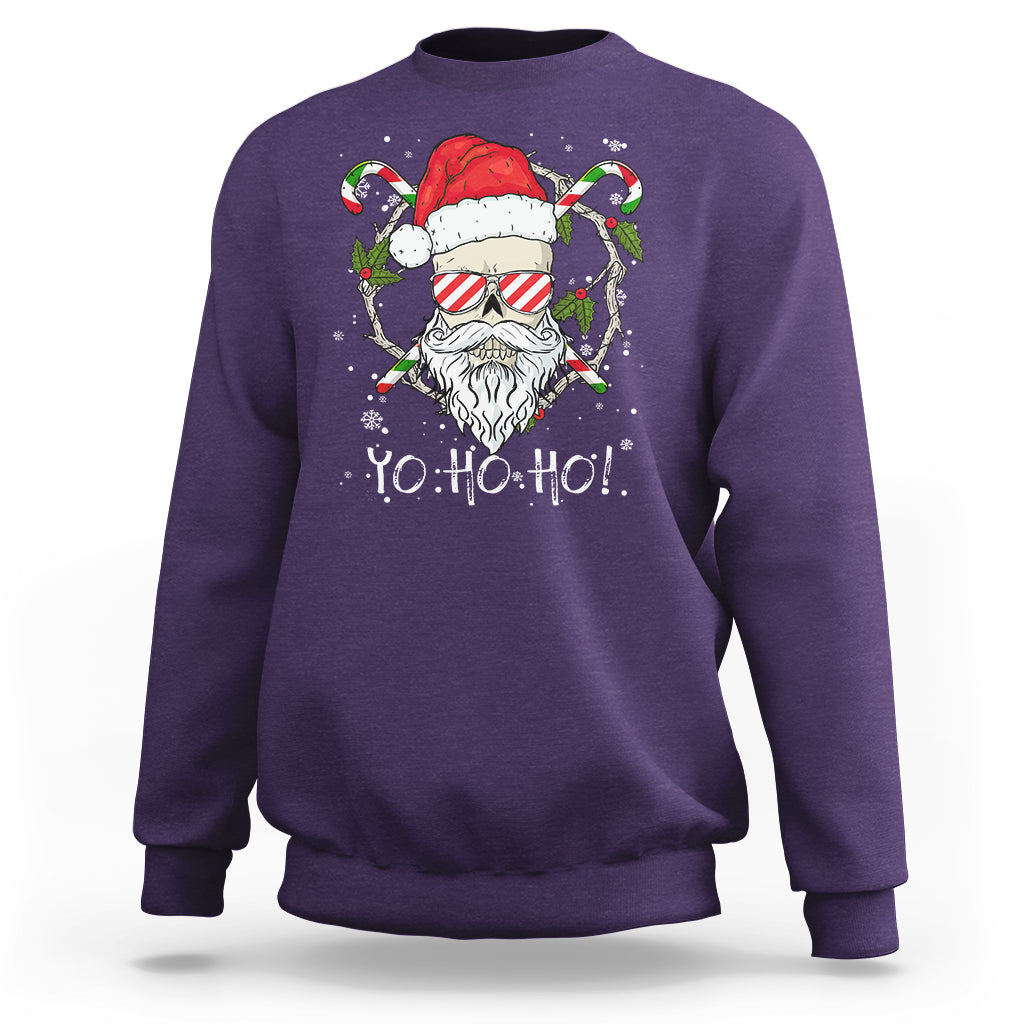 Christmas Sweatshirt Skull Santa Beard Sunglass Candy Cane - Wonder Print Shop