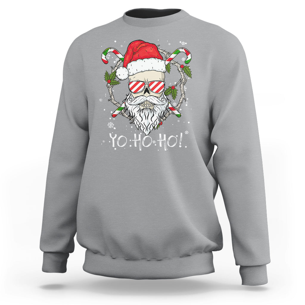 Christmas Sweatshirt Skull Santa Beard Sunglass Candy Cane - Wonder Print Shop