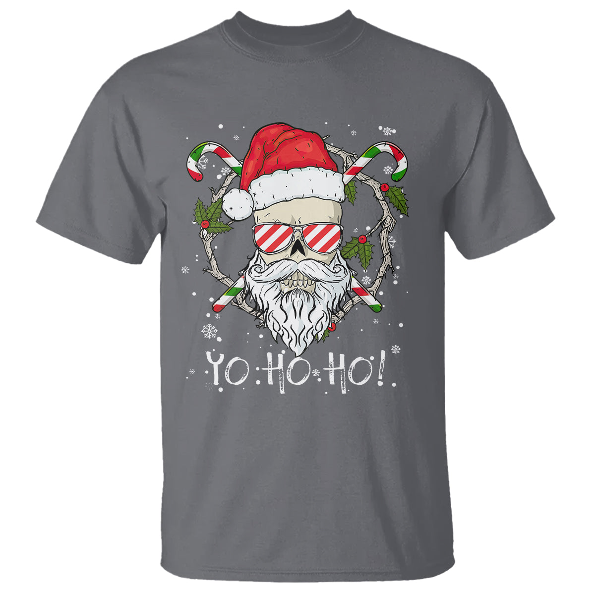 Christmas T Shirt Skull Santa Beard Sunglass Candy Cane - Wonder Print Shop