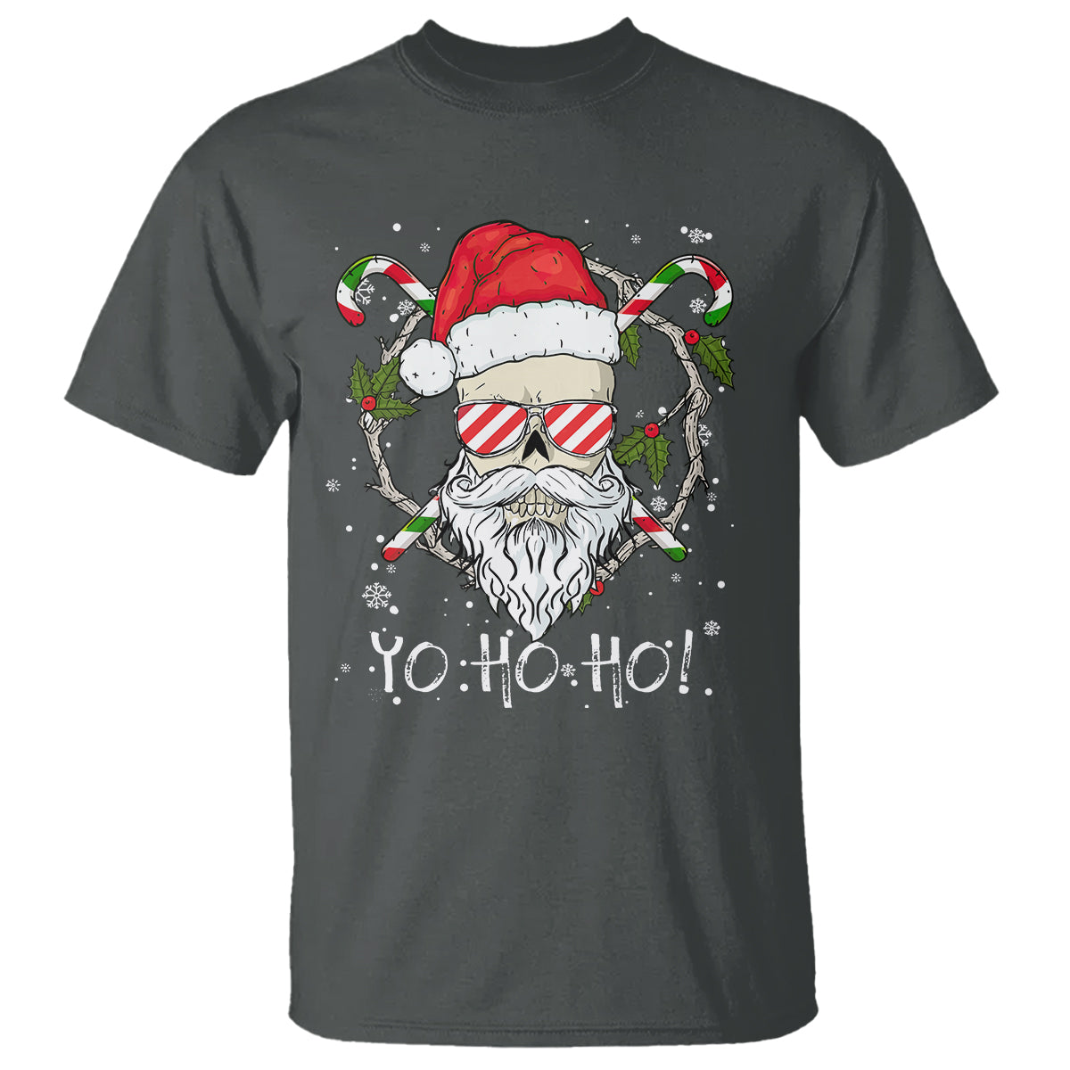 Christmas T Shirt Skull Santa Beard Sunglass Candy Cane - Wonder Print Shop