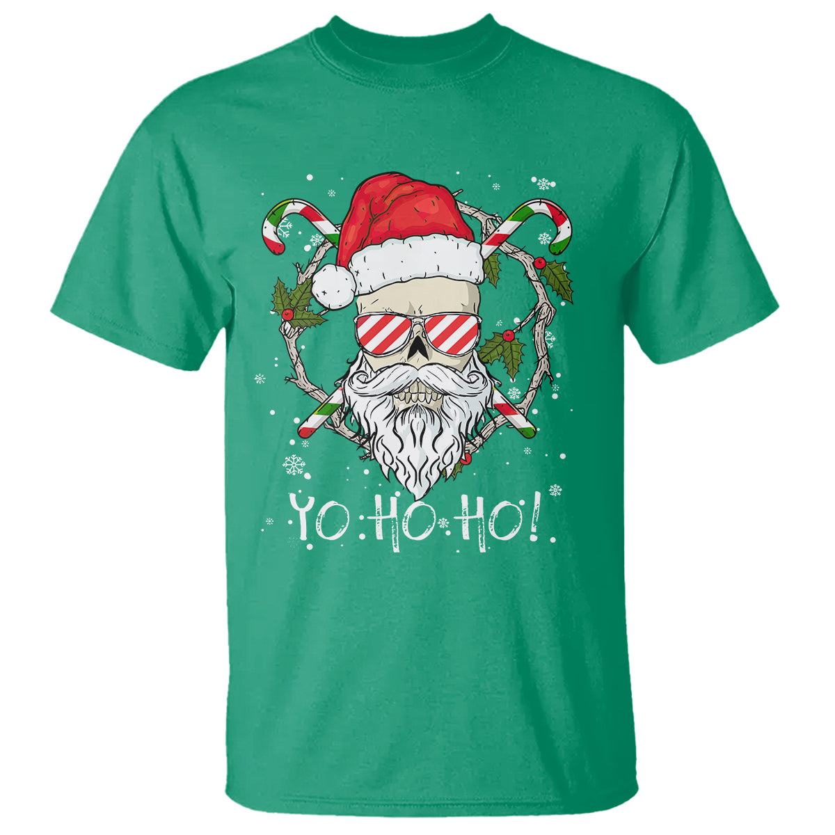 Christmas T Shirt Skull Santa Beard Sunglass Candy Cane - Wonder Print Shop