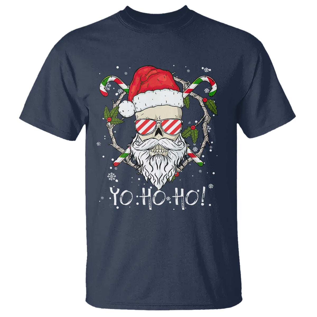 Christmas T Shirt Skull Santa Beard Sunglass Candy Cane - Wonder Print Shop