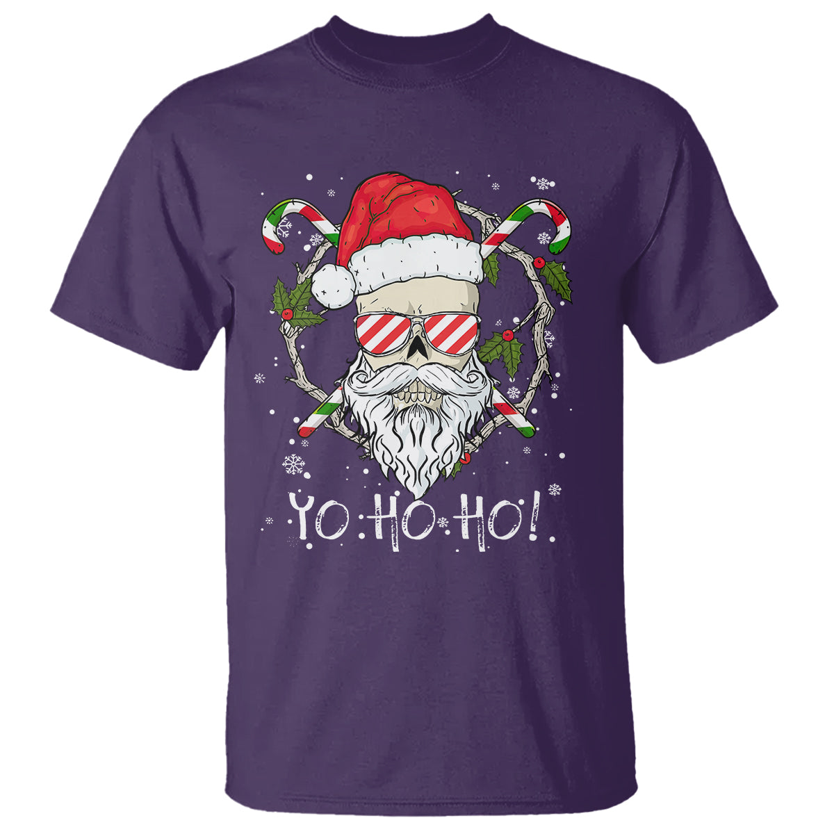 Christmas T Shirt Skull Santa Beard Sunglass Candy Cane - Wonder Print Shop