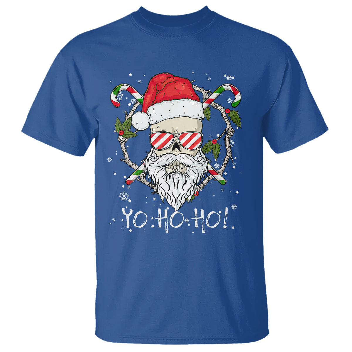 Christmas T Shirt Skull Santa Beard Sunglass Candy Cane - Wonder Print Shop