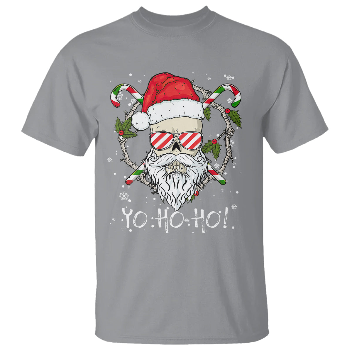 Christmas T Shirt Skull Santa Beard Sunglass Candy Cane - Wonder Print Shop