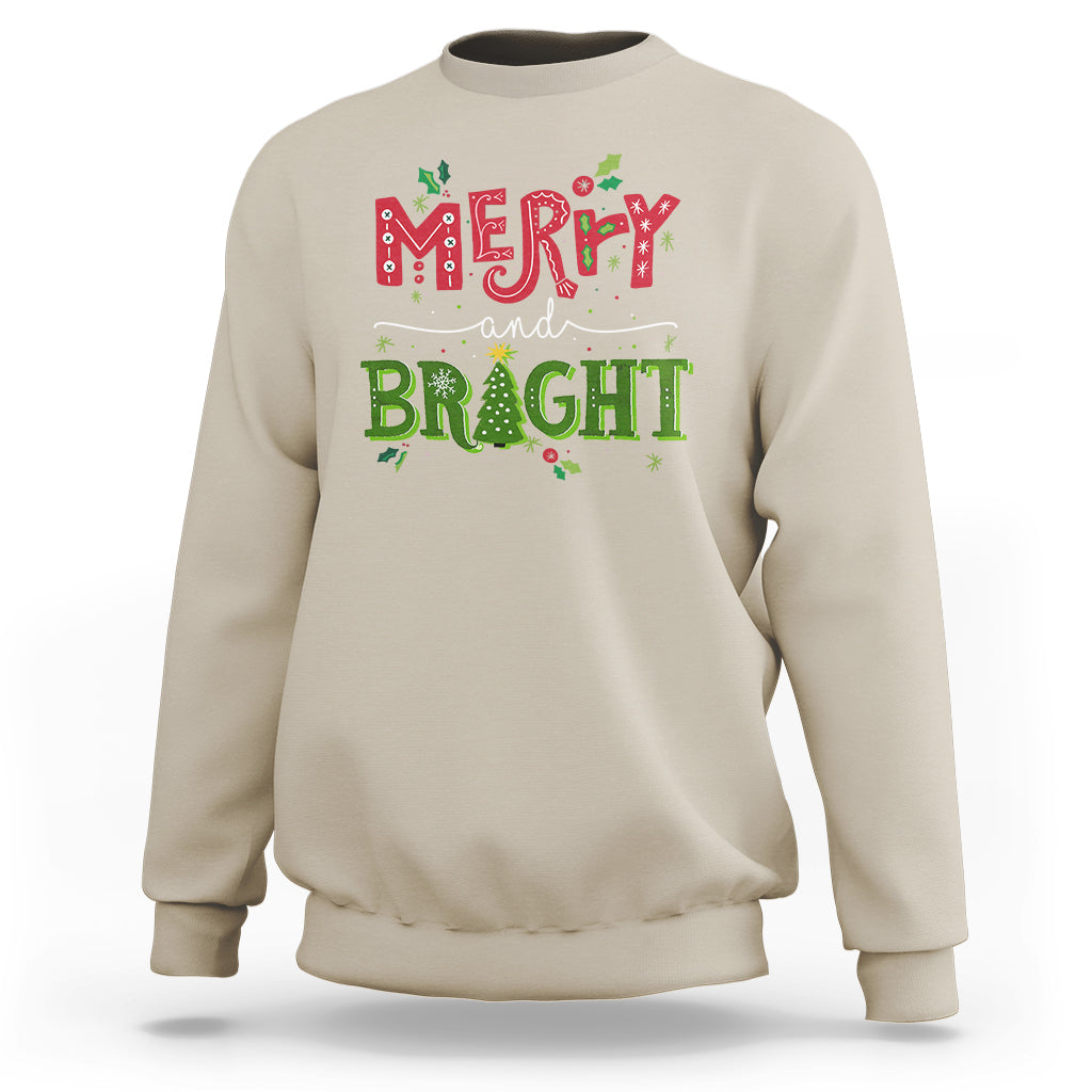 Merry And Bright Christmas Tree Xmas Holiday Sweatshirt - Wonder Print Shop