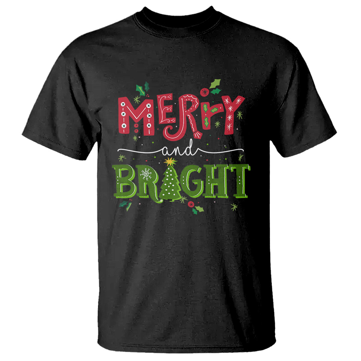 Merry And Bright Christmas Tree Xmas Holiday T Shirt - Wonder Print Shop