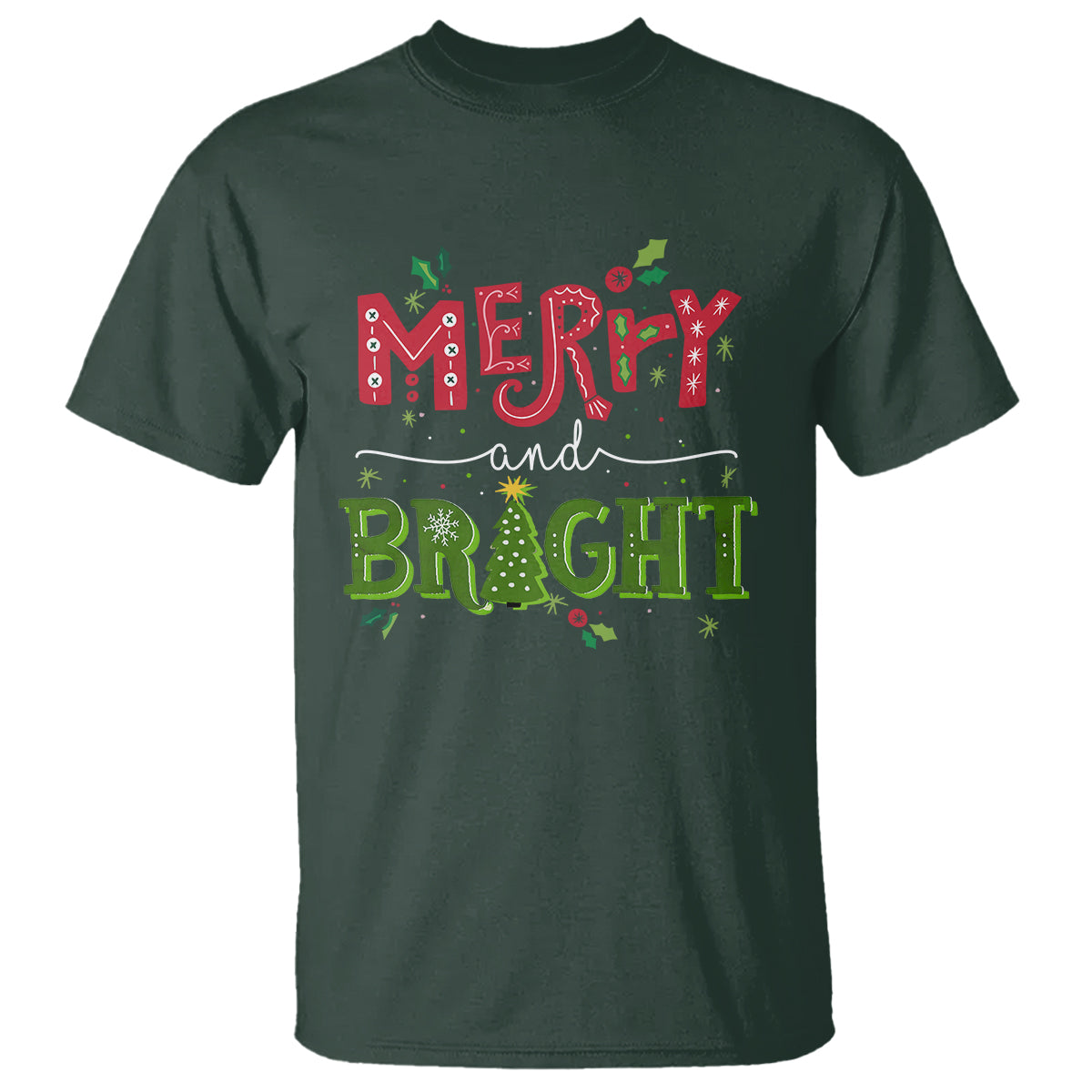 Merry And Bright Christmas Tree Xmas Holiday T Shirt - Wonder Print Shop