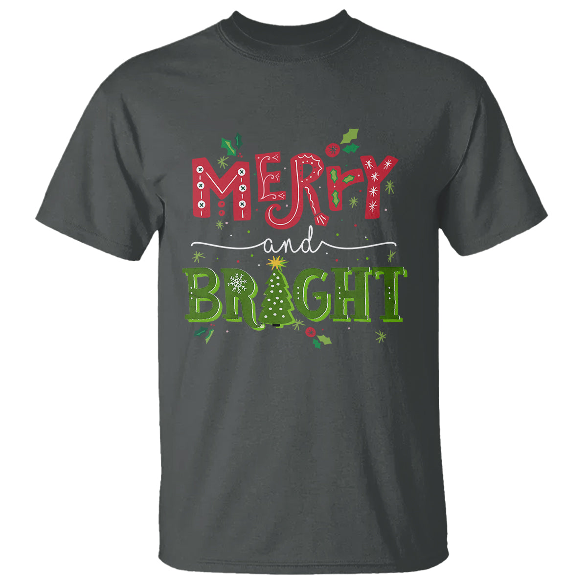 Merry And Bright Christmas Tree Xmas Holiday T Shirt - Wonder Print Shop