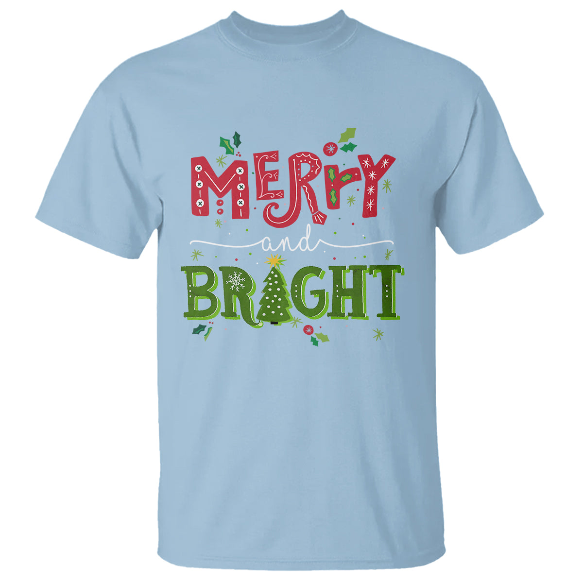 Merry And Bright Christmas Tree Xmas Holiday T Shirt - Wonder Print Shop