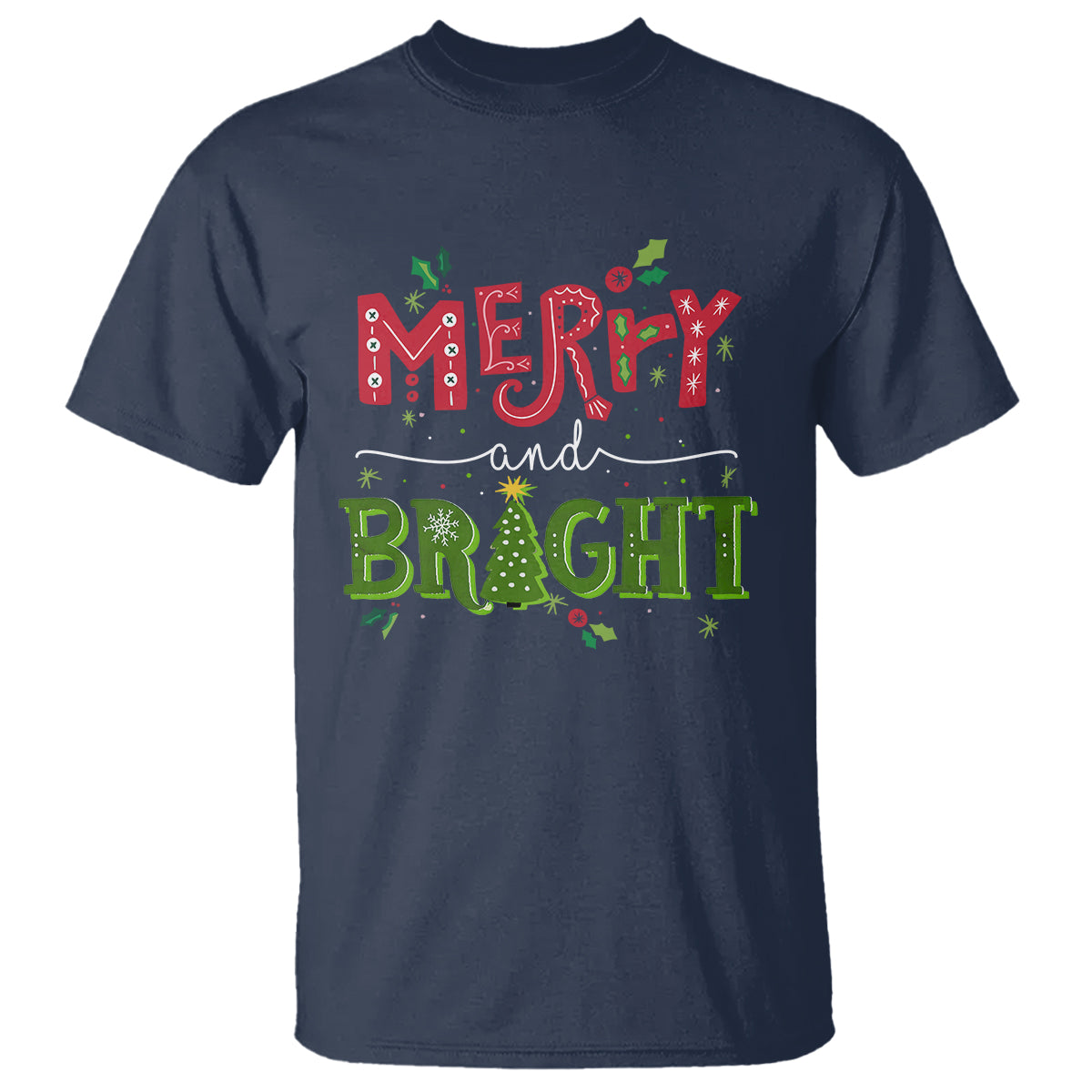 Merry And Bright Christmas Tree Xmas Holiday T Shirt - Wonder Print Shop