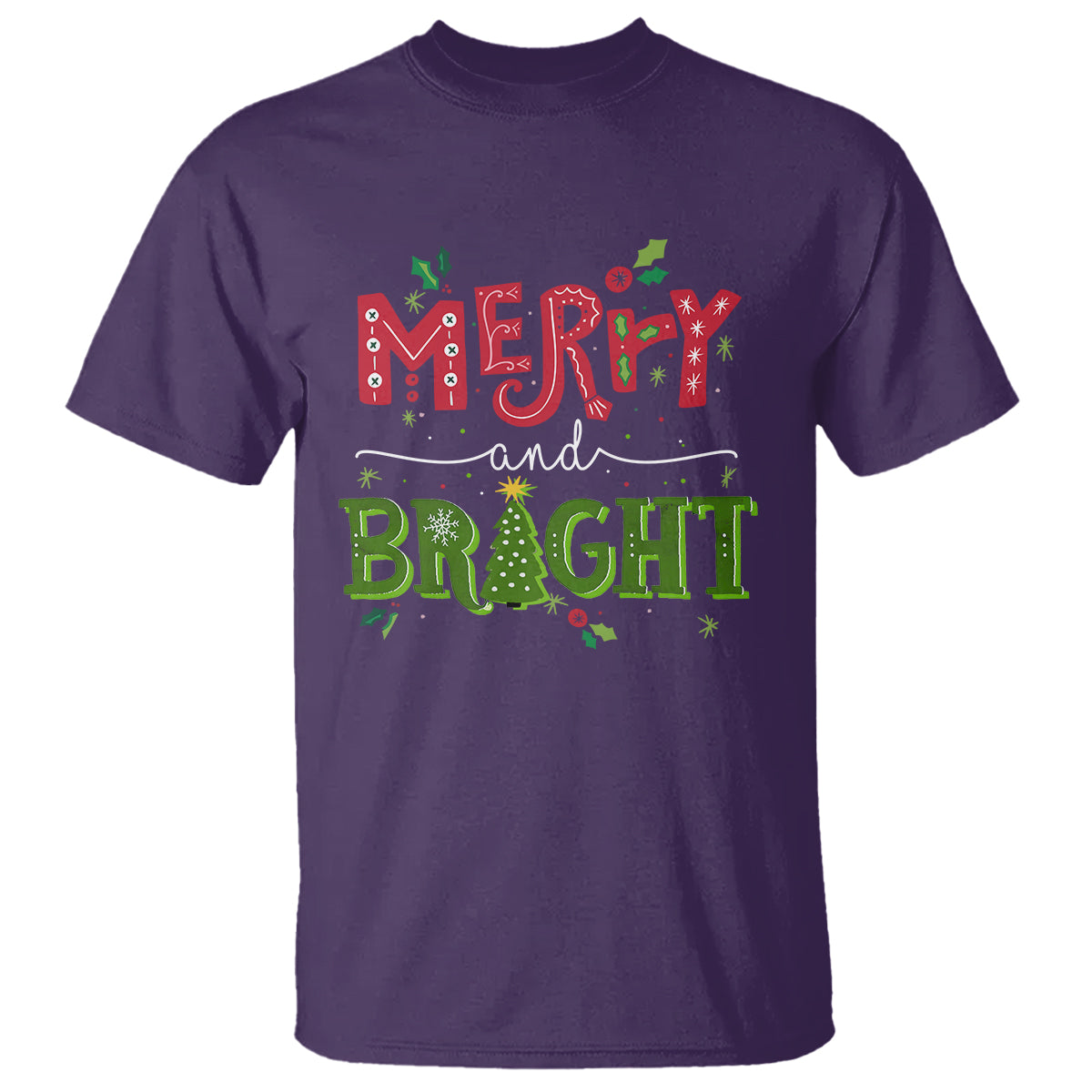 Merry And Bright Christmas Tree Xmas Holiday T Shirt - Wonder Print Shop