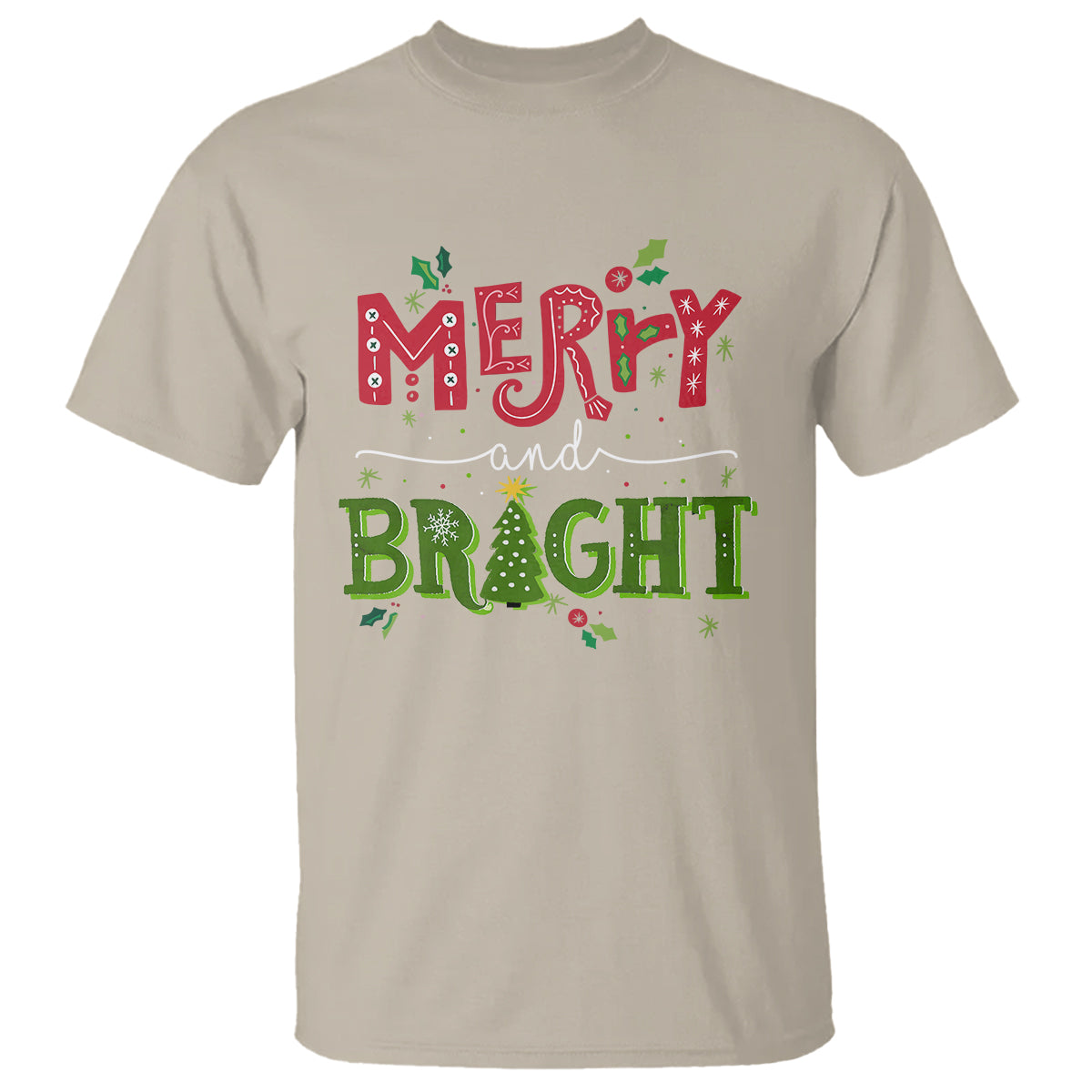 Merry And Bright Christmas Tree Xmas Holiday T Shirt - Wonder Print Shop